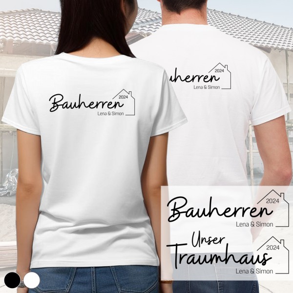 Bauherr / Bauherrin T-Shirt | Hausbau | Design 5 | groß | Wunschfarbe & Wunschnamen