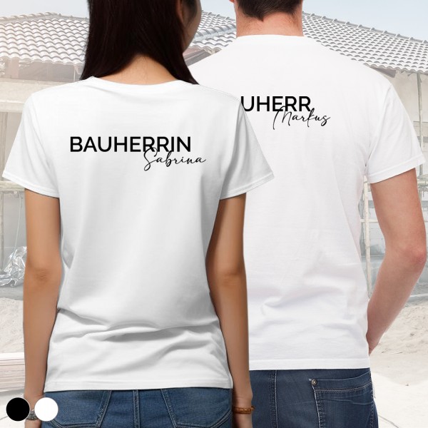 Bauherr / Bauherrin T-Shirt | Hausbau | Design 8 | groß | Wunschfarbe & Wunschname