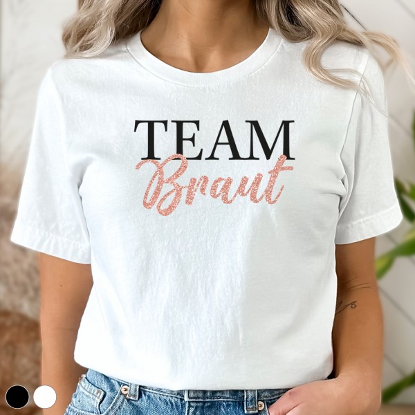 JGA T-Shirt | Team Braut | Glitzerlook rosé | Wunschfarbe