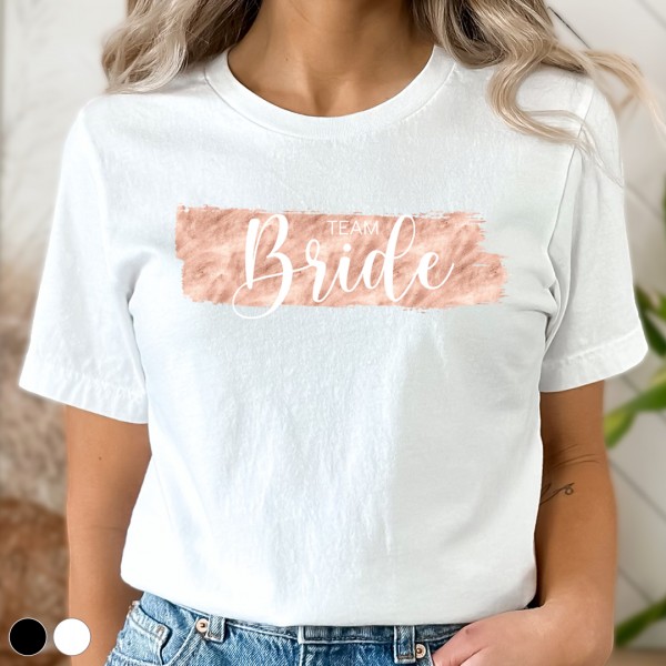 JGA T-Shirt | Team Bride | Metalliclook rosé | weisser Aufdruck | Wunschfarbe