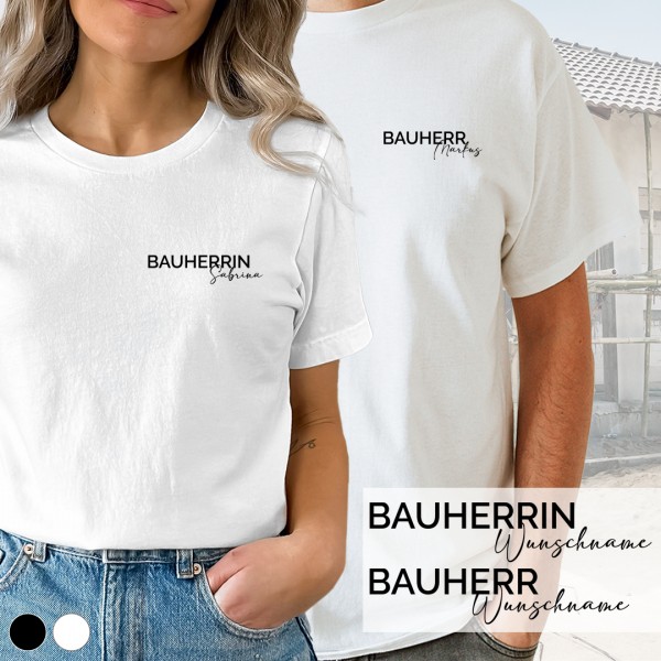 Bauherr / Bauherrin T-Shirt | Hausbau | Design 8 | klein | Wunschfarbe & Wunschname