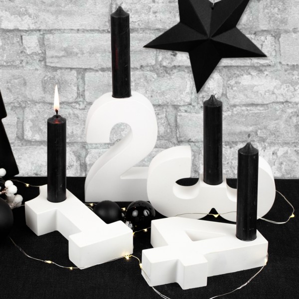 Adventszahlen Adventskranz 1-4 Kerzenhalter Zahlen aus Gießbeton Weihnachtsdeko Advent weiß -Schwarz