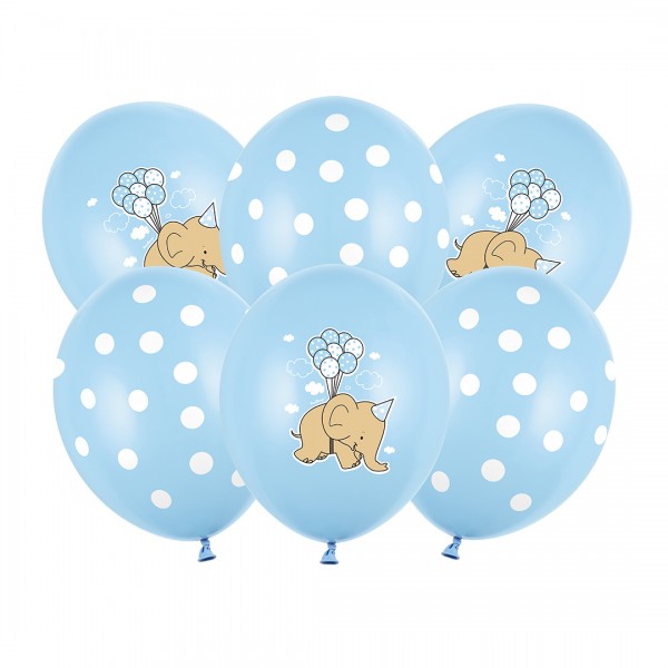 Luftballons | Party Deko | Elefant Punkte | hellblau 30 cm 6 Stk.