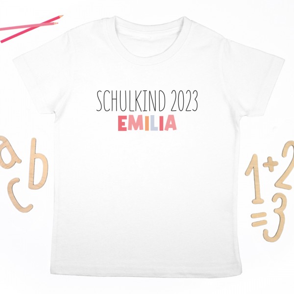 Schulkindshirt | Wunschname Bunt | Rosa