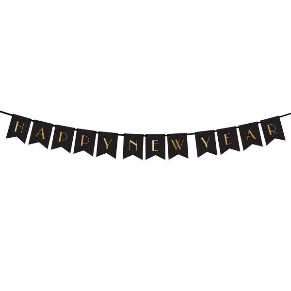 Banner happy new year in schwarz mit goldener Schrift