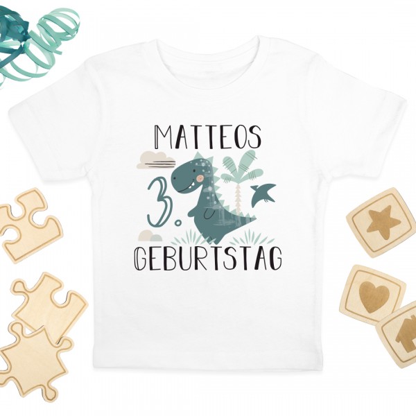 Kinder Shirt | Mottoparty | Happy Dinos | Wunschname & Wunschzahl