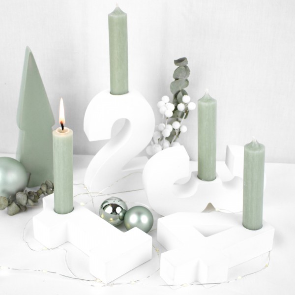 Adventszahlen Adventskranz 1-4 Kerzenhalter Zahlen aus Gießbeton Weihnachtsdeko Advent weiß - Salbei