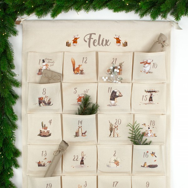 Adventskalender Wandkalender XXL mit Wunschname Tierische Weihnachten