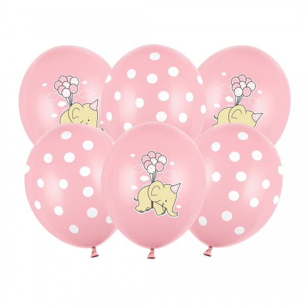 Luftballons | Party Deko | Elefant Punkte | rosa 30 cm 6 Stk.